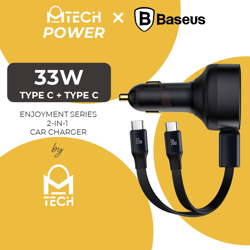Enjoyment Retractable 2-in-1 Car Charger C+C 33W - CCTX-CC - Baseus - Black