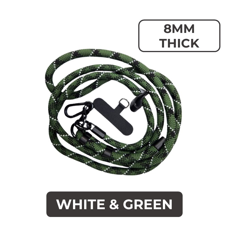 Universal Series -  Crossbody Flexi Adjustable Lanyard (8mm) - MTech - White With Green Strap