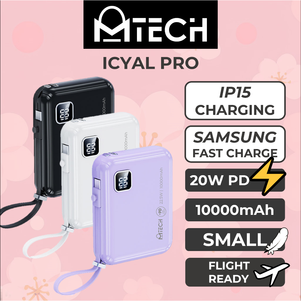 Icyal Pro Series 20w+22.5 Cabled Fast Charging Power Bank - MTC-ICY - MTech - 10000mAh - Purple