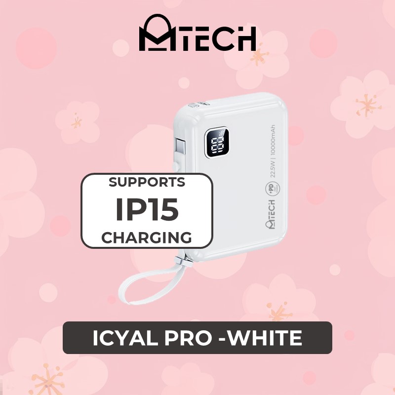 Icyal Pro Series 20w+22.5 Cabled Fast Charging Power Bank - MTC-ICY - MTech - 10000mAh - White