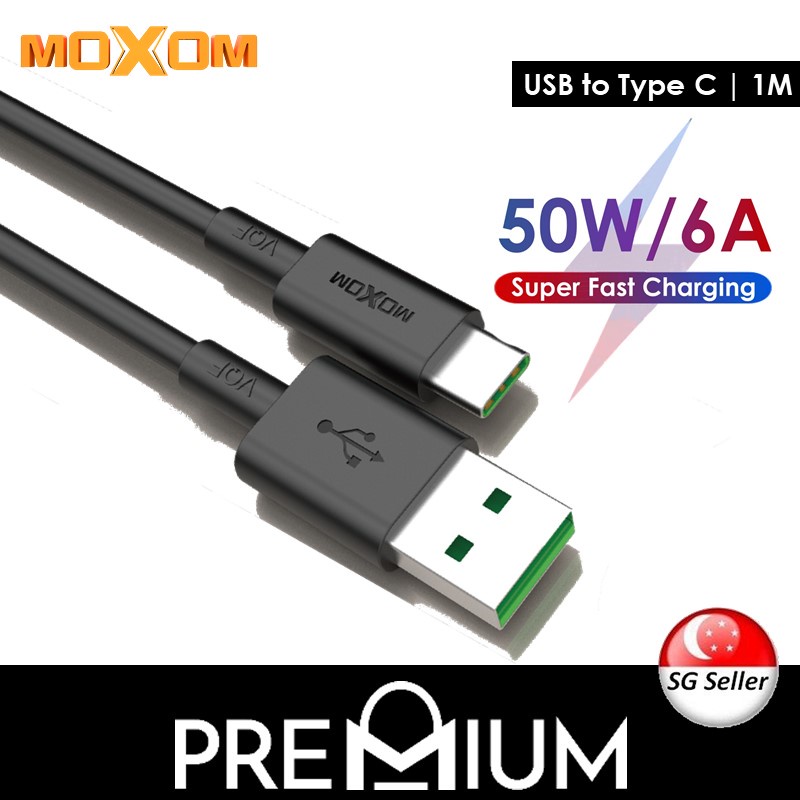 USB to Type C Super Cable 6A 66W - MX-CB17 - MOXOM - 1M - Black