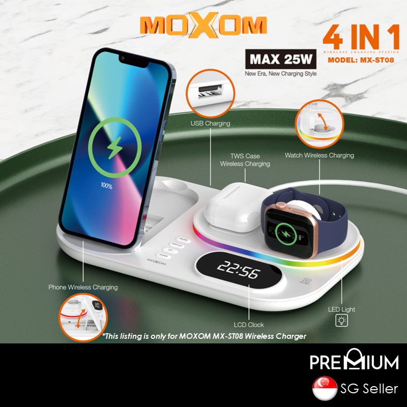 4 In 1 Multifunctional Wireless Charging Station - MX-ST08 - MOXOM - White