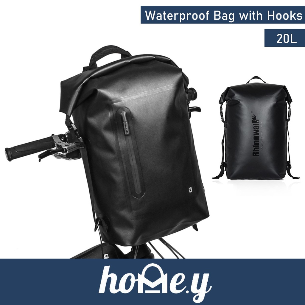 [DSC] Hookable Waterproof Backpack - Without Zip - RK18991 - RhinoWalk - 20L - Black or Black