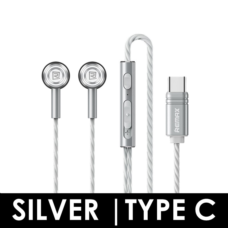 [DSC] Type C Adapter Monster Metal Wired Earphone - RM-598a - REMAX - Silver