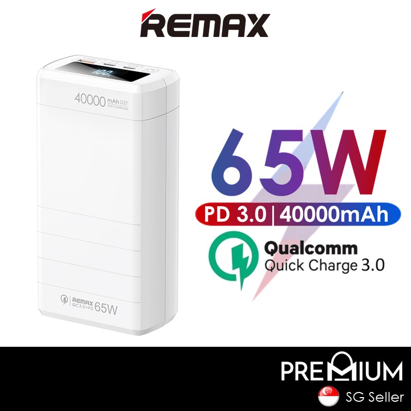 [EOL][DSC] Dinba Series 65W PD+QC Fast Charging Power Bank - RPP-310 - REMAX - 40000mAh - White