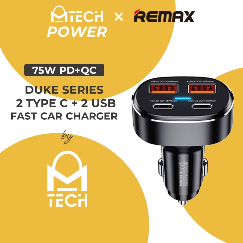 [EOL][DSC] Duke Series 75W PD+QC 2C+2A Fast Car Charger - RCC329 - REMAX - Black