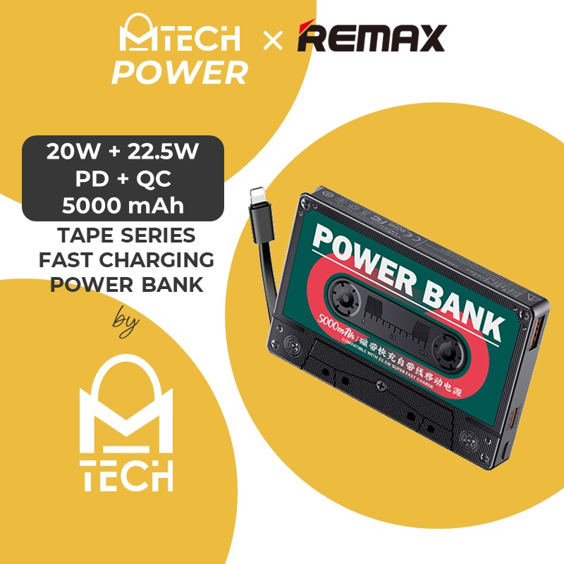 [EOL][DSC]Tape Series 20w + 22.5 Power Bank with Built in iPh Cable - RPP-512 - REMAX - 5000mAh - Green Black