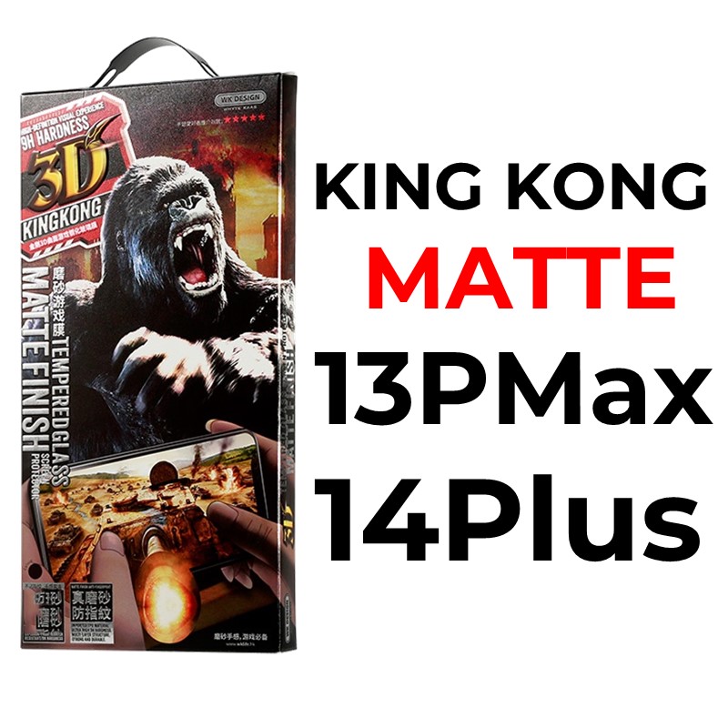 iPhone 13 Pro Max or 14 Plus- 6.7 in King Kong 3D Tempered Glass Full Cover - WTP-030 - WK - Matte - Black
