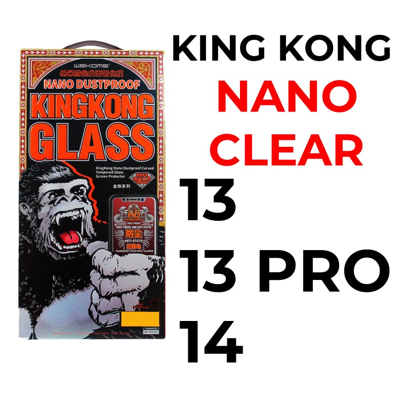 iPhone 13 or 13 Pro or 14 6.1 in King Kong Series Nano Dustproof Curved Tempered Glass - WTP-029 - WK - Clear - Black