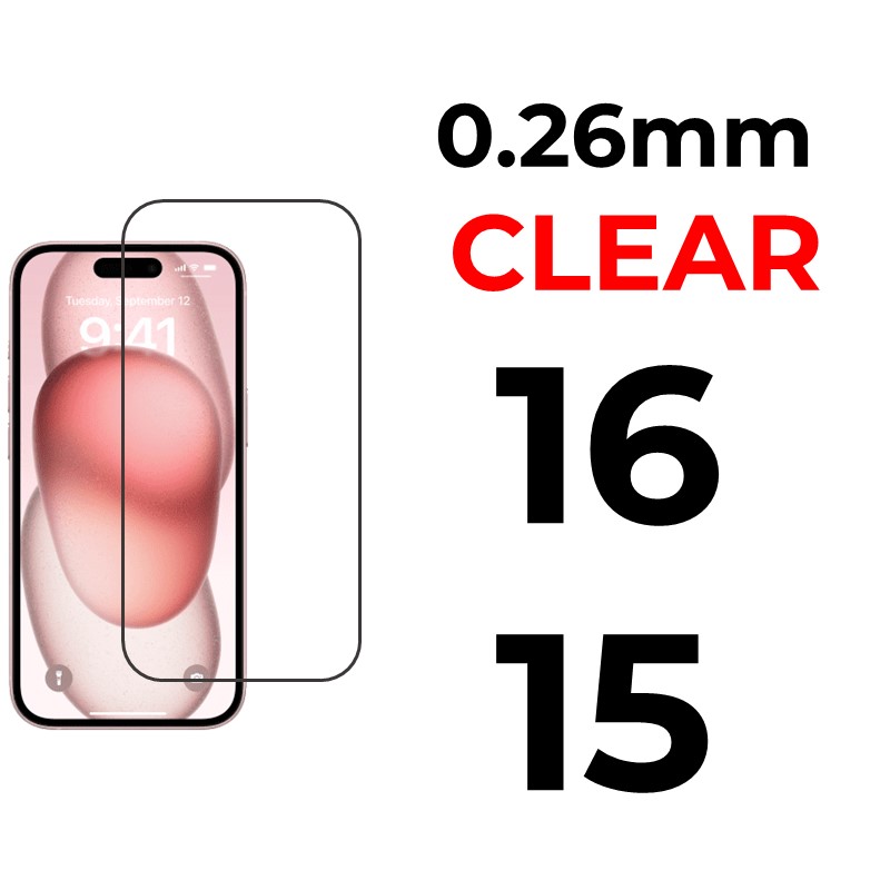  iPhone 16 Or 15 - 6.1 in Tempered Glass - 0.26mm - OEM - Clear
