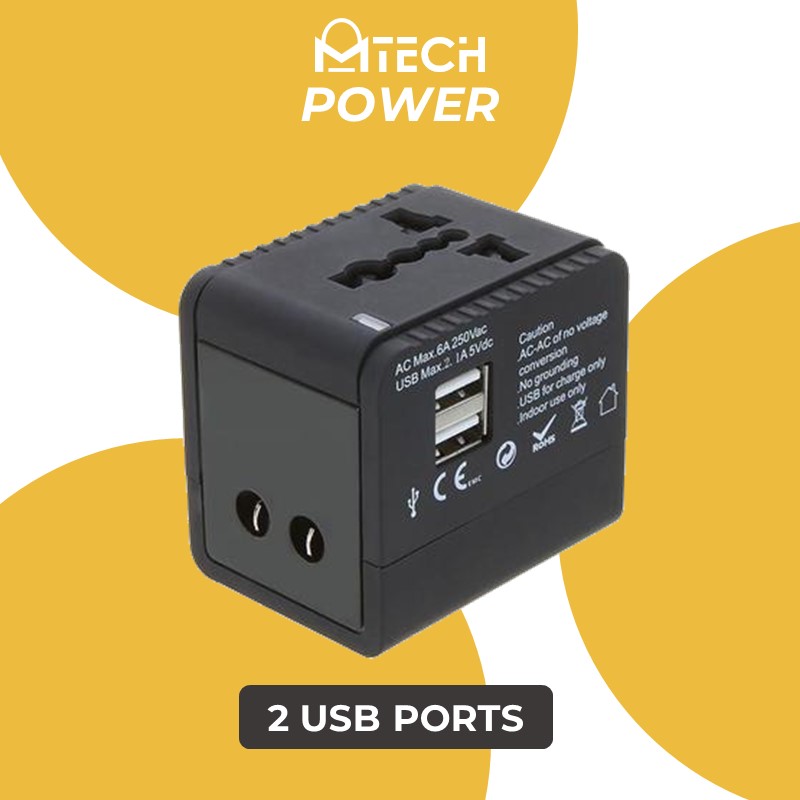 Universal Travel Adapter 2 USB OEM - Black
