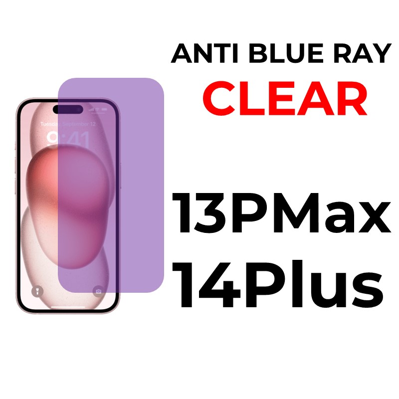 iPhone 13 Pro Max or 14 Plus- 6.7 in Full Coverage - OEM - Anti Blue Ray and Clear - Black