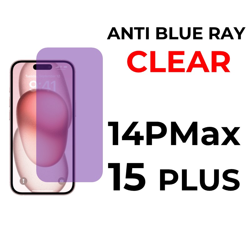 iPhone 14 Pro Max or 15 Plus - 6.7 in Full Coverage - OEM - Anti Blue Ray and Clear - Black