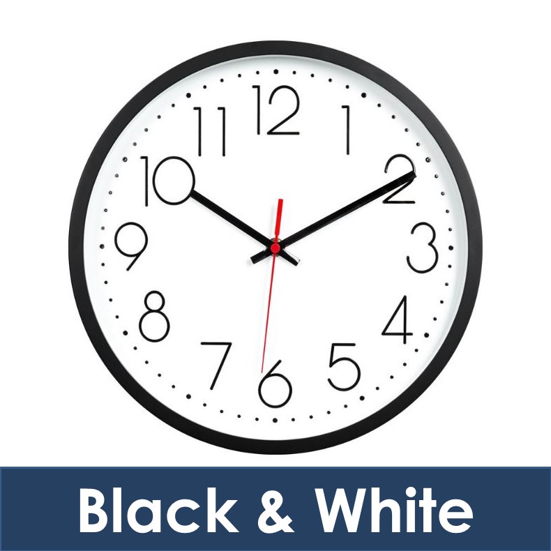 Wall Clock with Glass Cover - OEM - 12" - Black or White