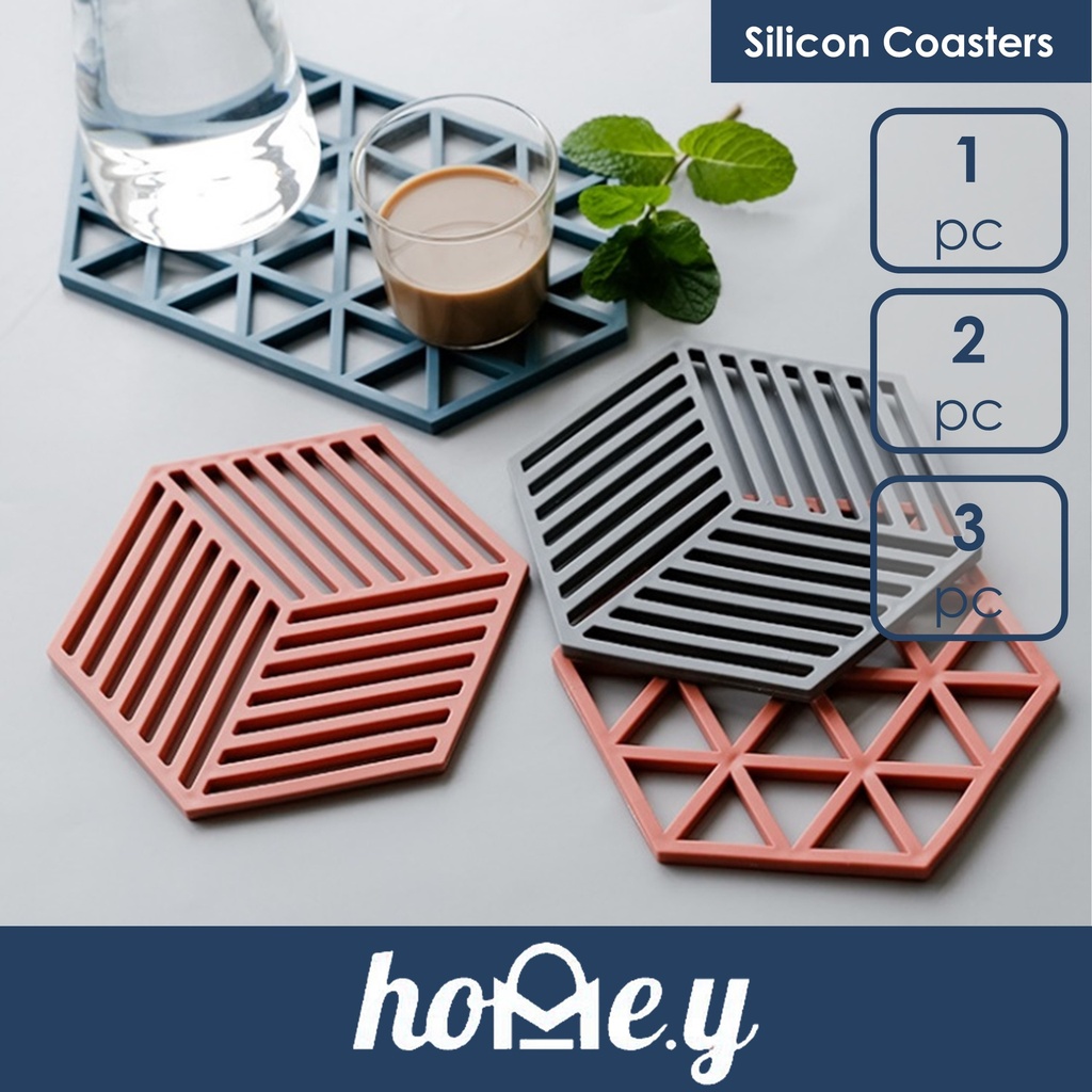 [DSC] Silicon Coasters (Maximum 95 Degrees) - OEM - Geometric Elongated Hexagon Nordic Pink