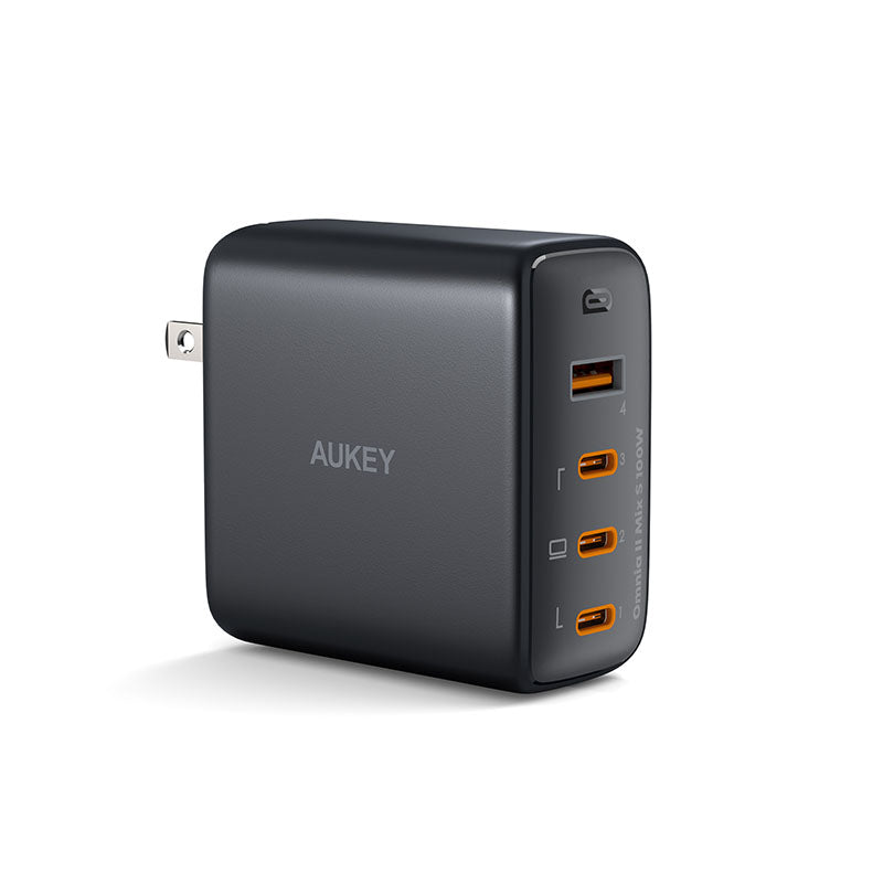 OMNIA II MIX S 100W 4-Port PD Wall Charger with GaN Power Tech - PA-B7S - AUKEY - Grey - iCentral