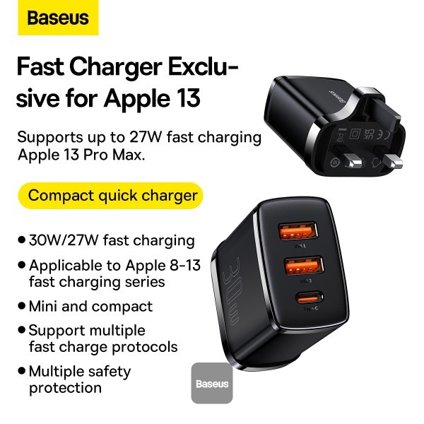 [EOL][DSC] Compact Fast Charger 2U + C 30W - Baseus - Black