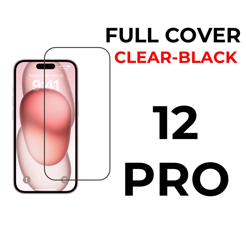 iPhone 12 or Pro - 6.1" Tempered Glass Full Coverage OEM - OEM - Clear - Black - AA