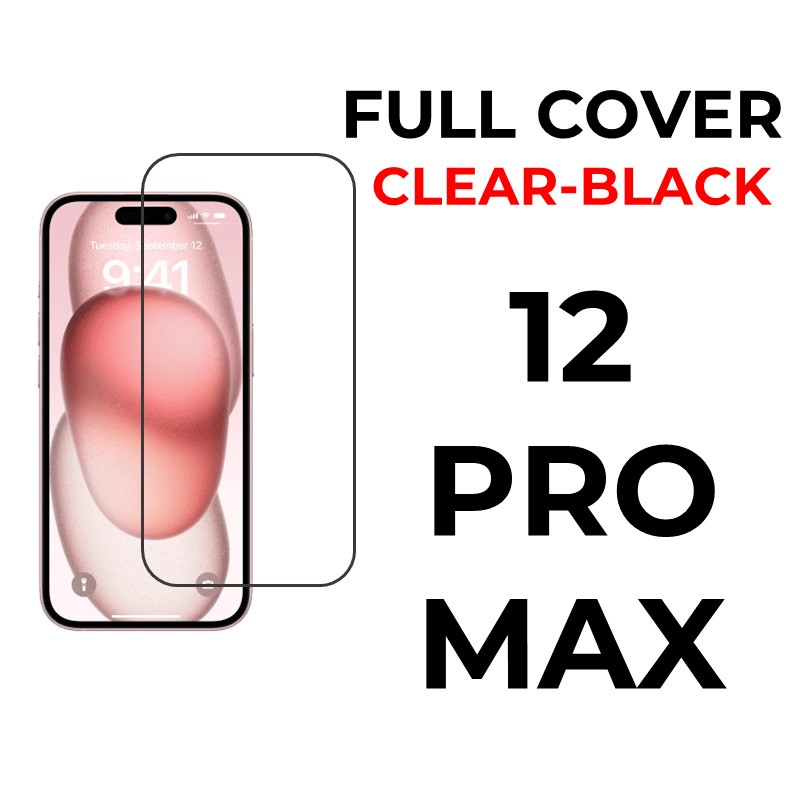 iPhone 12 Pro Max - 6.7" Tempered Glass Full Coverage OEM - OEM - Clear - Black 