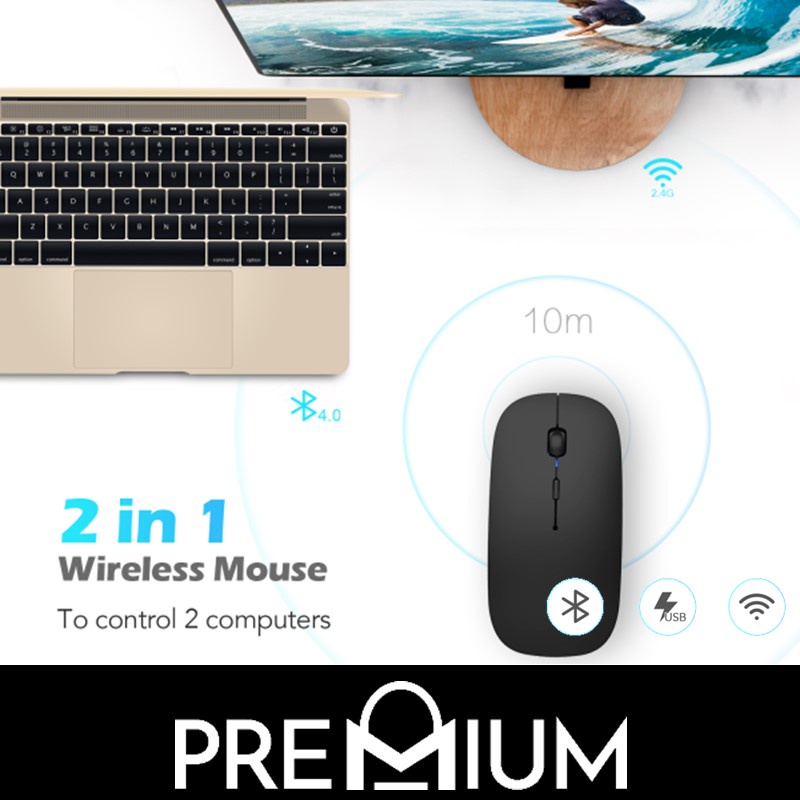 Wireless Mouse 2.4Ghz and Bluetooth Mouse - RFM08 - OEM - Black