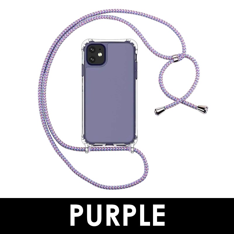 iPhone 14 Pro Max 6.7 in Hanging Straps Anti-Shock Tough Armour Case Clear - OEM - Purple