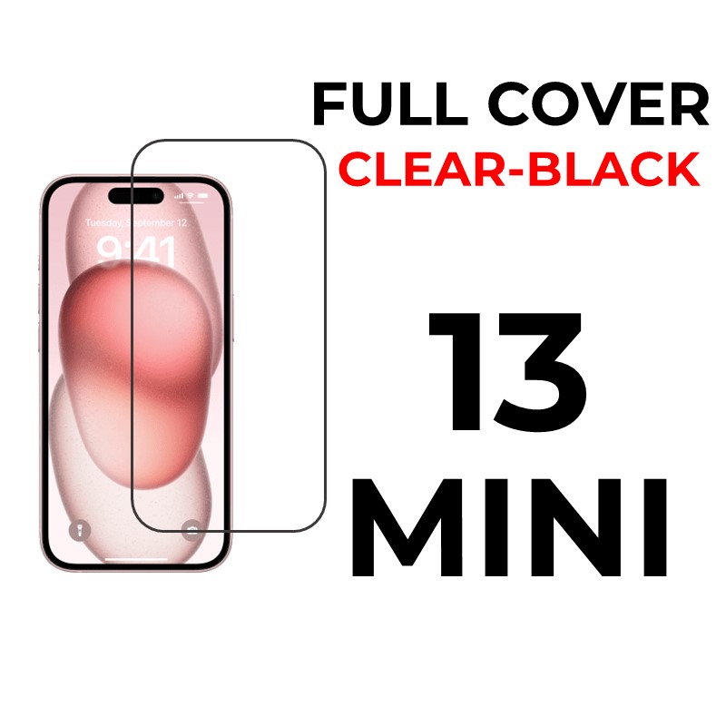 iPhone 13 Mini - 5.4 in Tempered Glass Full Coverage - OEM - Clear - Black