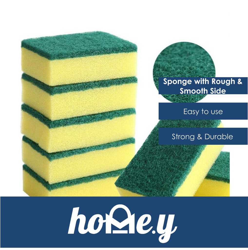Sponge with Rough and Smooth Side - OEM - 10cm x 7cm x 3cm - Green / Yellow