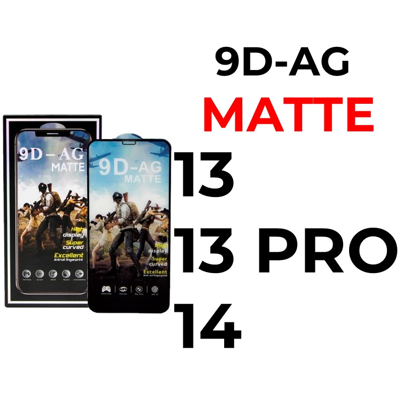 iPhone 13 or 13 Pro or 14 - 6.1 in 9D-AG Tempered Glass Full Coverage - OEM - Matte - Black