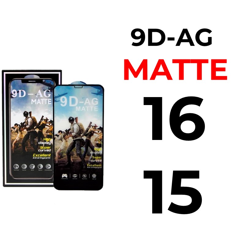 iPhone 16 Or 15 - 6.1 in 9D-AG Tempered Glass Full Coverage - OEM - Matte - Black