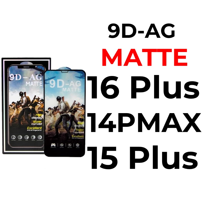iPhone 16 Plus Or 15 Plus Or 14 Pro Max - 6.7 in in 9D-AG Tempered Glass Full Coverage - OEM - Matte - Black