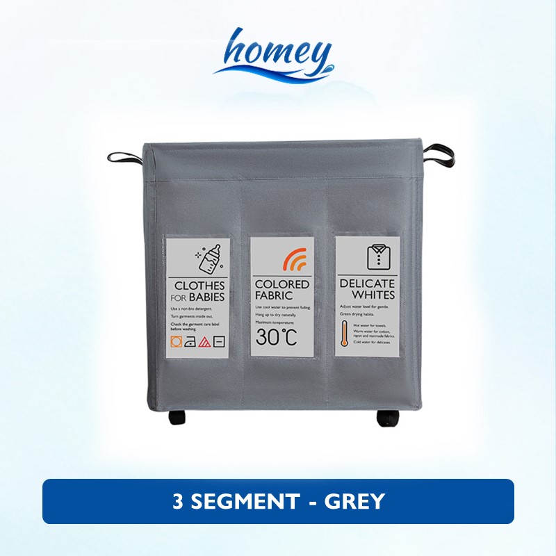 Laundry Basket With Wheels and Label - OEM - 3 Segments - Dark Grey