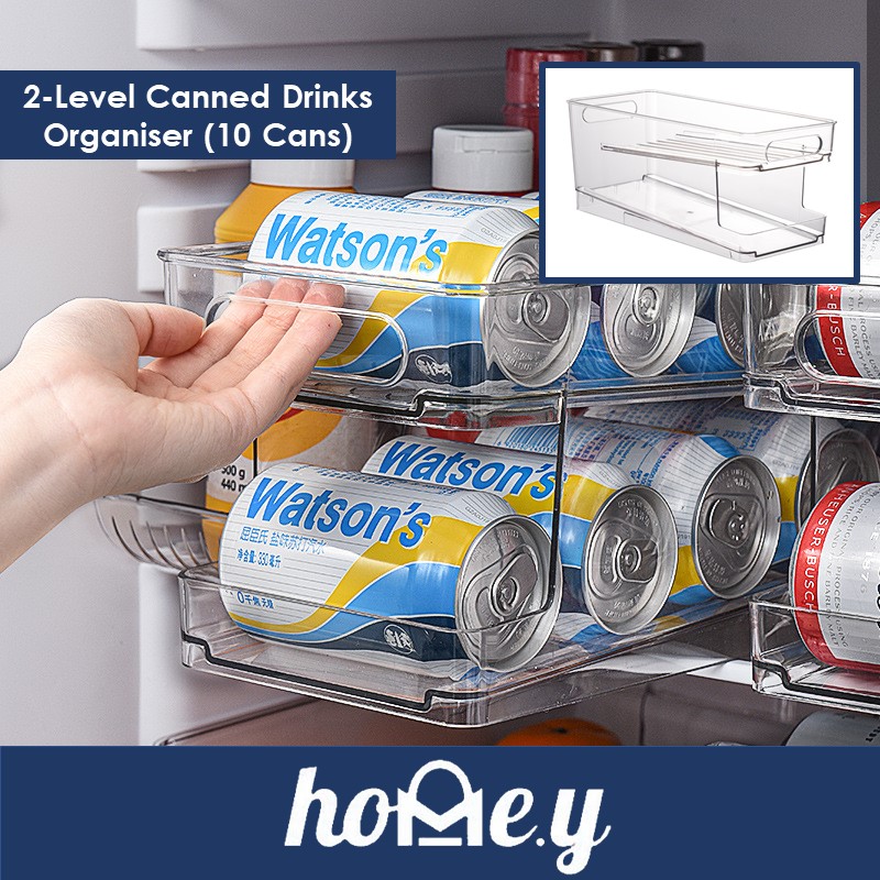 Can Organiser Drinks with Slide for Fridge - OEM - 2 Levels - Clear