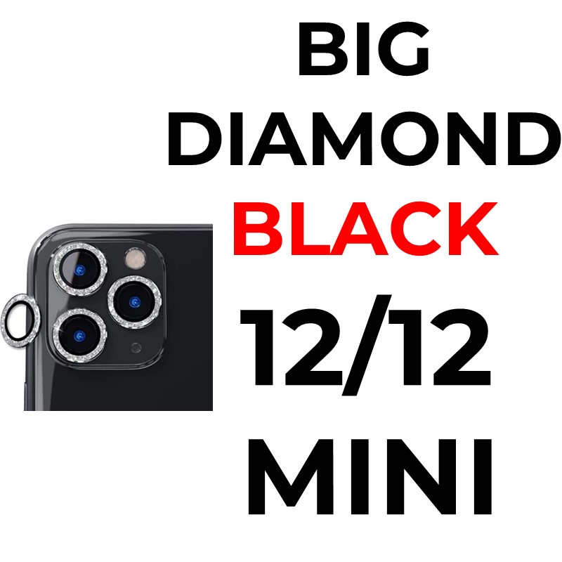 iPhone 12 or 12 mini or 11 Big Diamond Camera Lens - OEM - Black