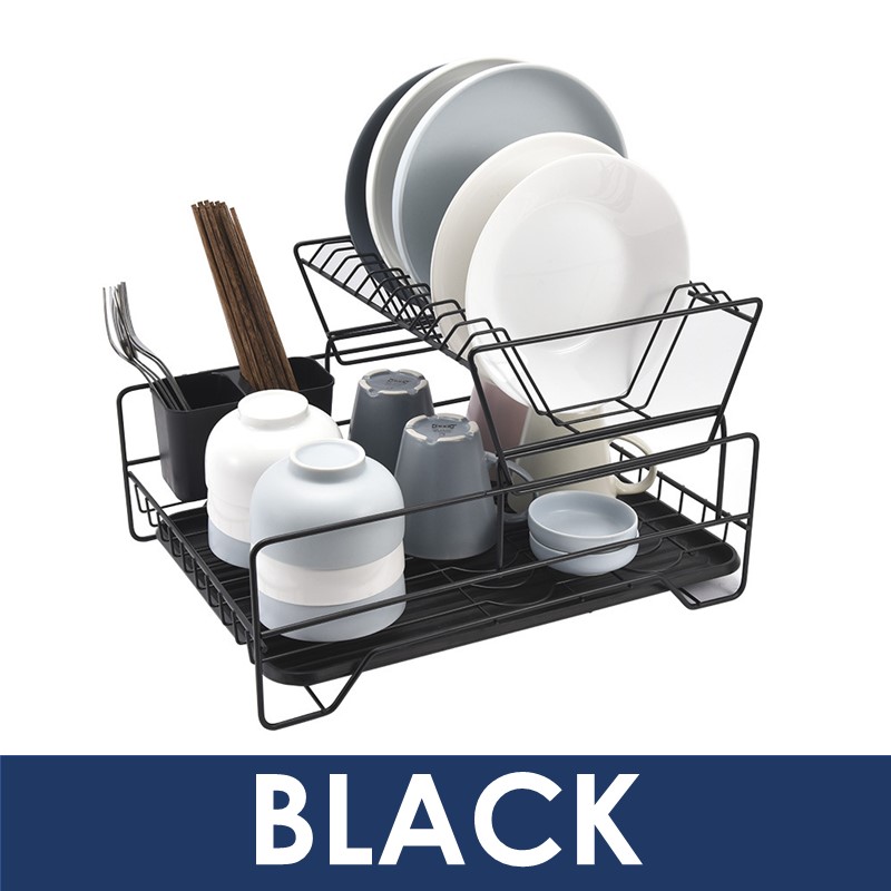 Dish Rack with Draining Pan - OEM - 2 Levels - Black