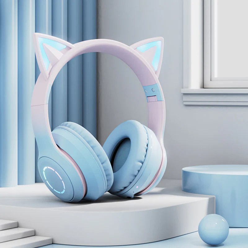 Cat Ear Wireless Headphone - BT029C - OEM - Blue / Pink