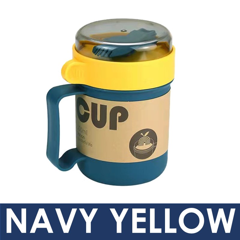 [EOL][DSC] Wheat Fibre Cup with Cover and Spoon - 0238 - OEM - 0.5L - Navy / Yellow