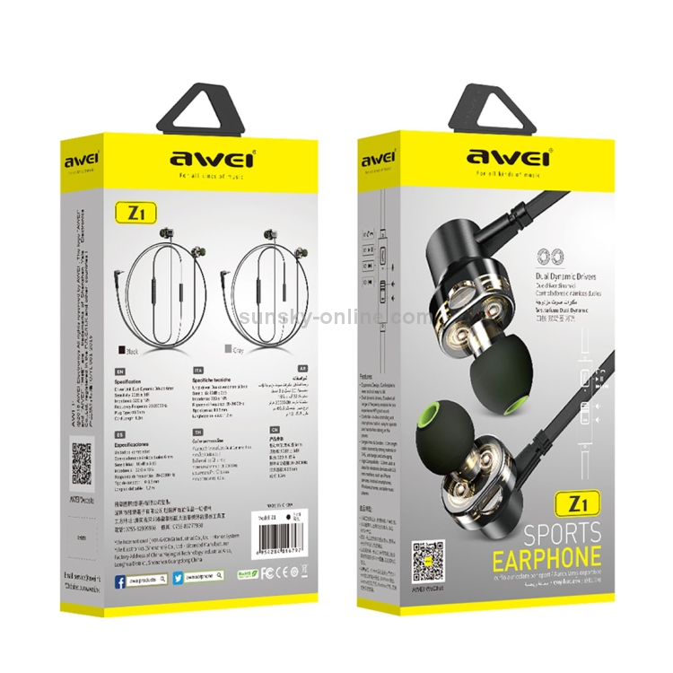 Wired Earphone - Z1 - Awei - Grey