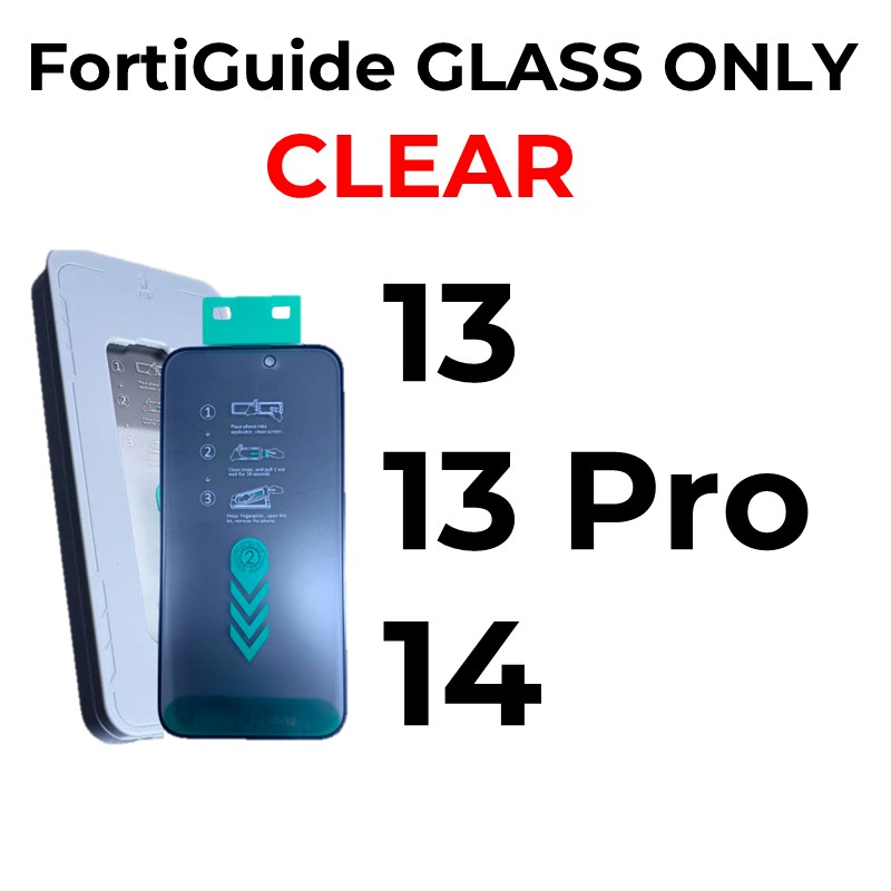 iPhone 13 or 13 Pro or 14 - 6.1 in - GLASS ONLY FortiGuide Tempered Glass Screen Protector - MTech - Clear - Black