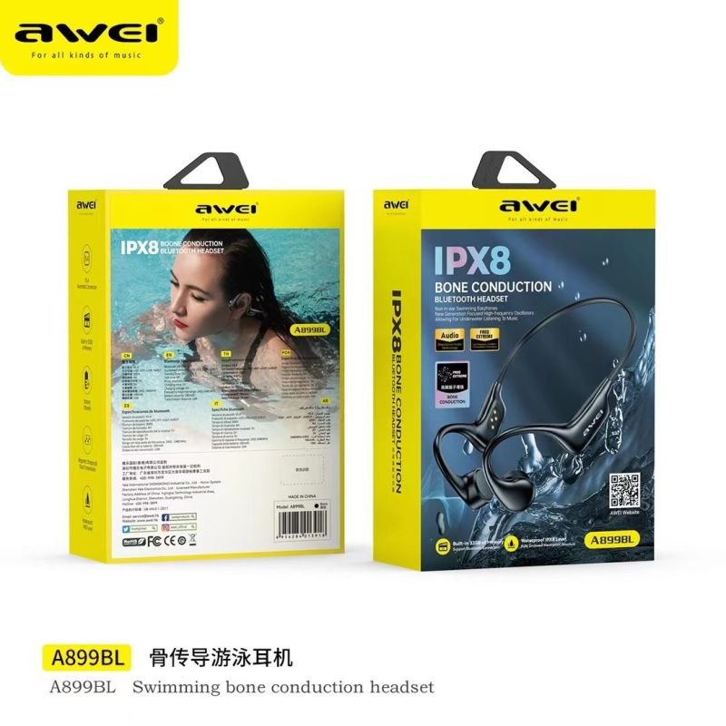 A899BL - Bluetooth IPX8 Waterproof Earphones - Awei - Black