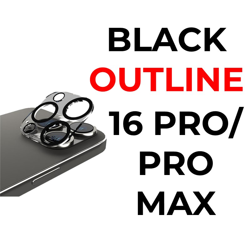 iPhone 16/15/14/PRO/PRO MAX - Camera Lens With Black Outline Tempered Glass Protector - OEM - Clear