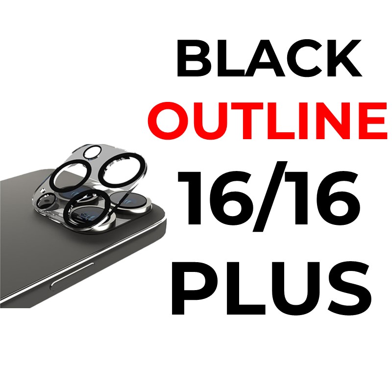 iPhone 16 or 16 Plus - Camera Lens With Black Outline Tempered Glass Protector - OEM - Clear
