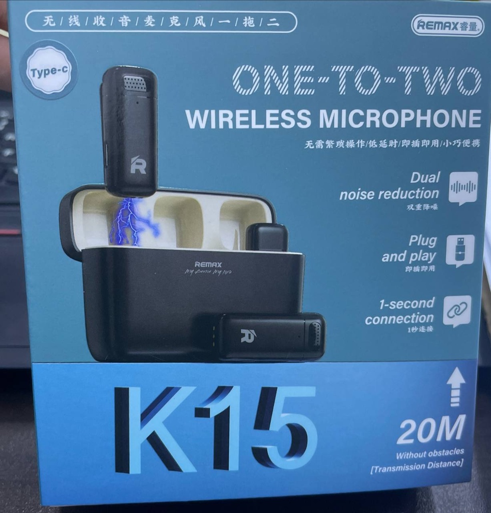 2 in 1 Wireless Radio Microphone - K15 - Type C - REMAX - Black