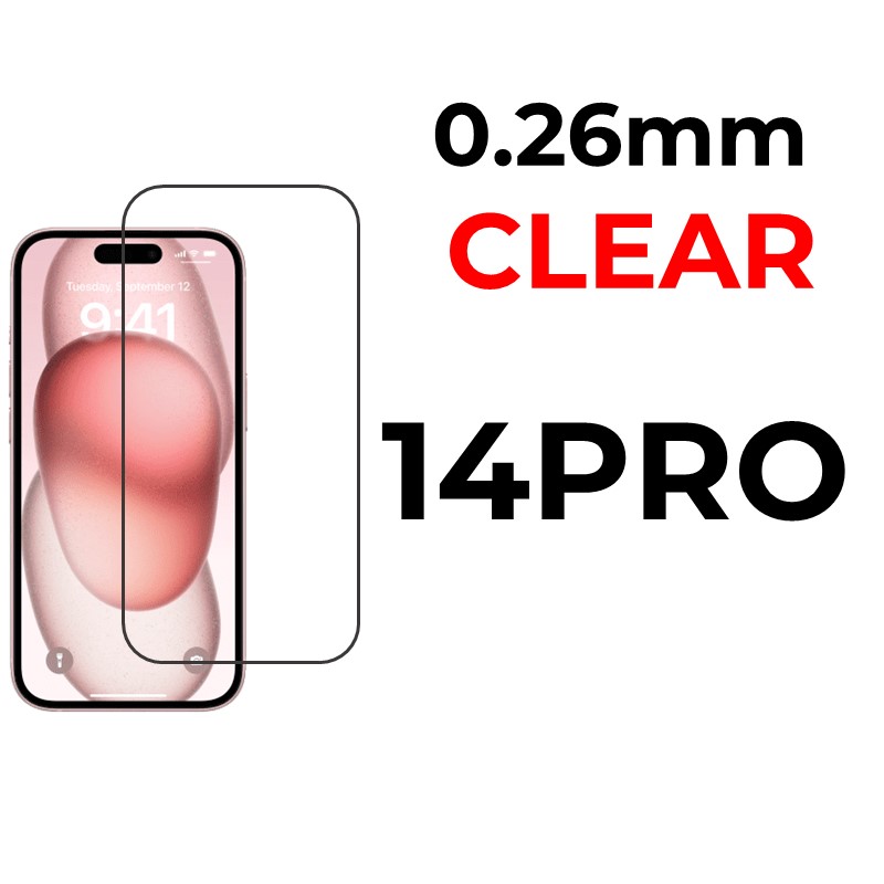iPhone 14 Pro 6.1 in - Tempered Glass - Flat Surface - 0.26mm - OEM - Clear