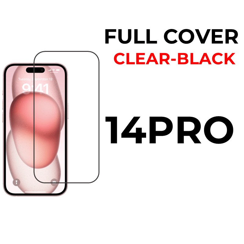 iPhone 14 Pro 6.1 in - Tempered Glass Full Coverage - OEM - Clear - Black