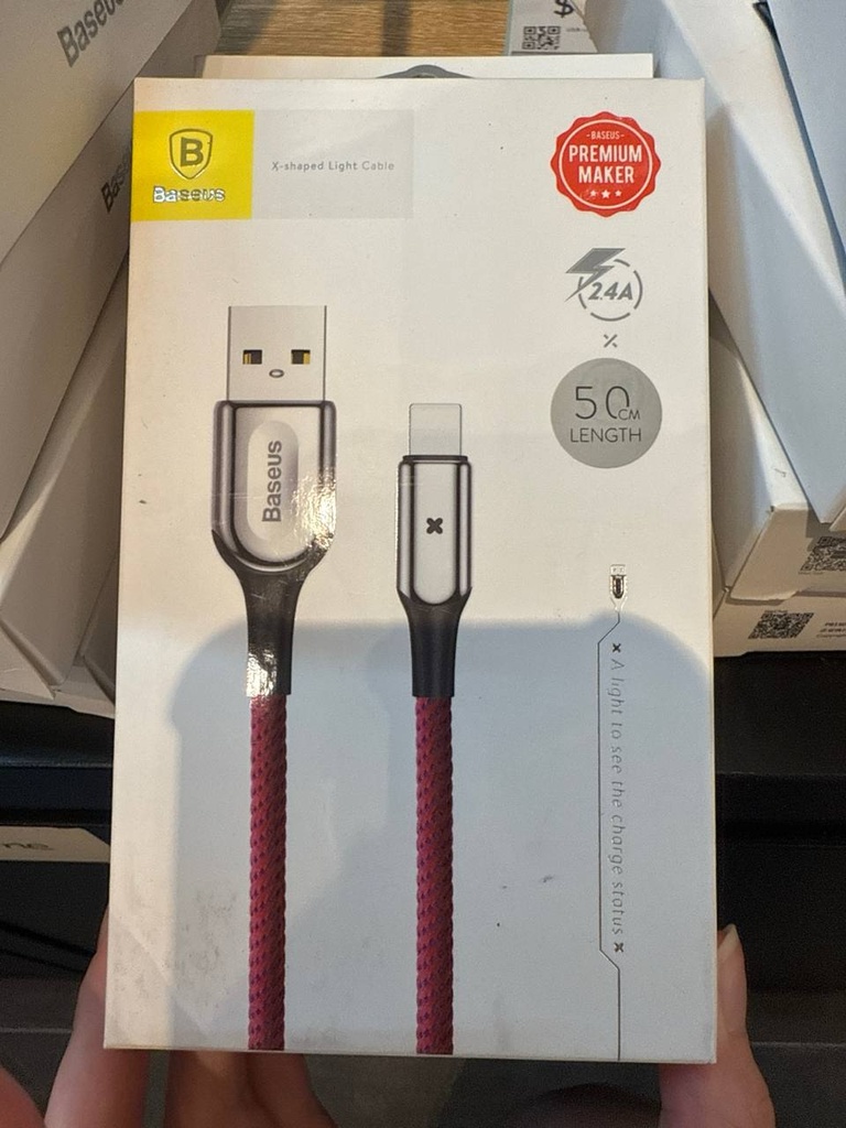 USB to iOS - X-Shaped Light Cable - Baseus - 0.5M - Red