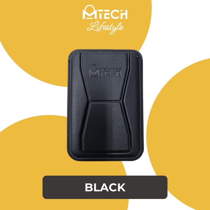 Magnetic Leather Card Holder With Stand - MTech - Black