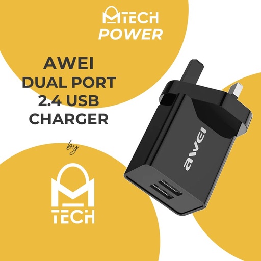 [AWE023XXXXXXXBLK] 2.4A Dual-Port Usb Adapter - C-23 - Awei - Black