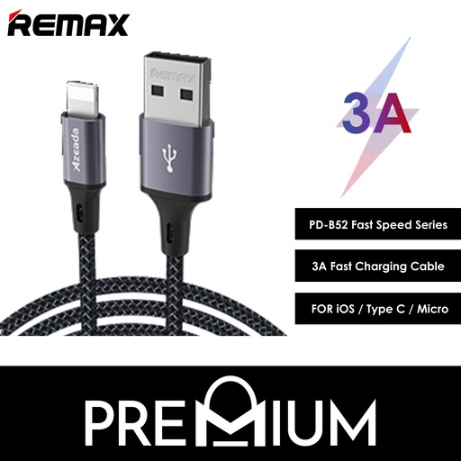 [AZD013366L10XBLK] [EOL][DSC] USB to iOS Fast Speed Series 3A Data Cable - PD-B52i - Azeada - 1M - Black