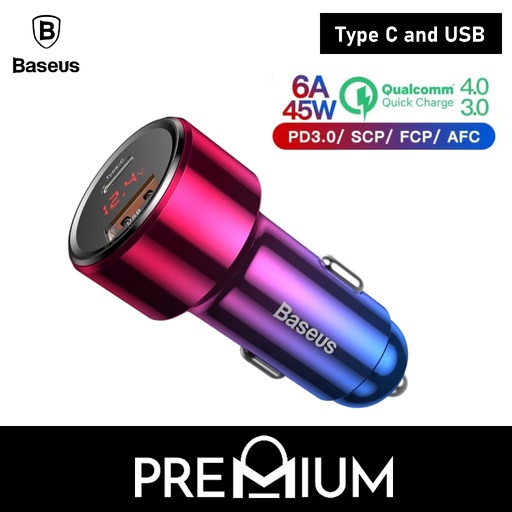 [BAS079XXXXXXBNRD] [EOL][DSC] PPS Quick Charging Type C + USB Car Charger - 45W - CCMLC20C-09 - Baseus - Blue or Red