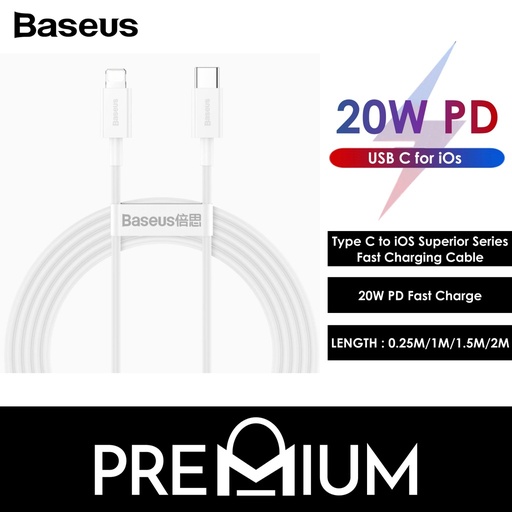 [BAS249200L12XWHT] [EOL][DSC] Type C to iOS Superior Series Fast Charging Data Cable PD 20W - CATLYS-C02 - Baseus - 2M - White